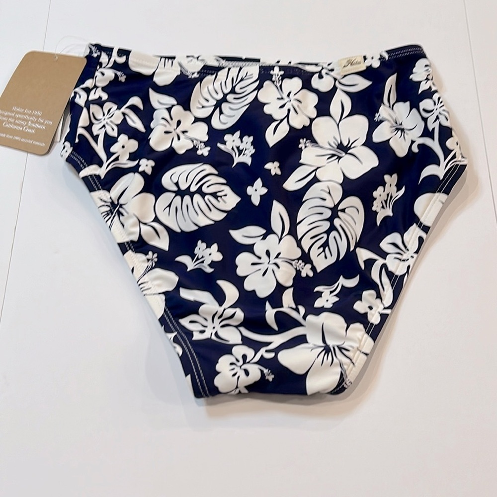 HOBIE Aloha High Waist Bikini Bottoms Navy And White Hibiscus New With Tags - Picture 3 of 7